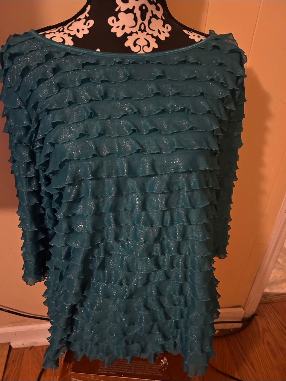 Kim Rogers Teal Shimmer Trim blouse